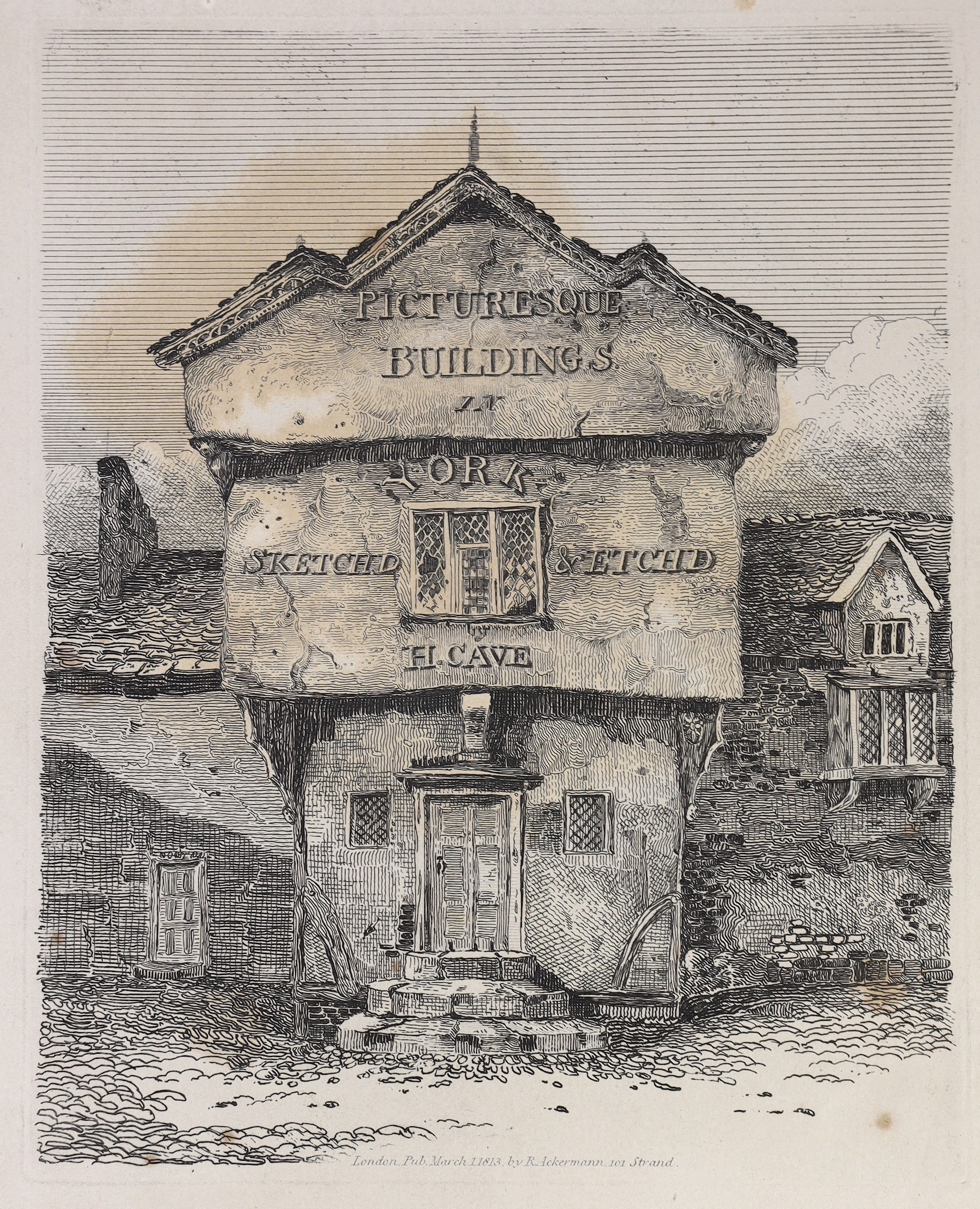 YORK - Cave, Henry - Antiquities of York, folio, half calf, with etched title and 40 plates, R. Ackermann, London, 1813